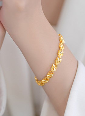 正品越南沙金24k黄金色幸运草手链女款时尚四叶草心形首饰不掉色