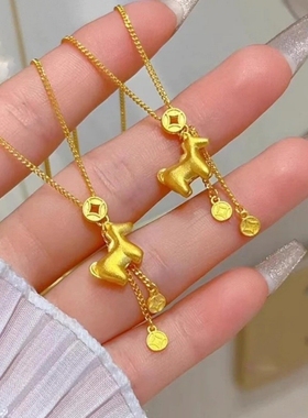 金店同款古法金色小马流苏项链