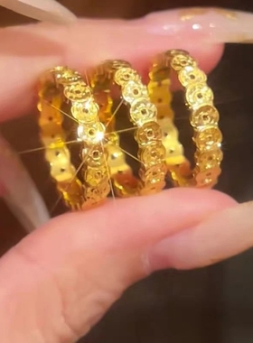 金店同款沙金镂空钱币闭口指环