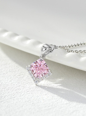 小方糖项链女S925纯银冰花石方形吊坠颈链小众高级感轻奢锁骨链