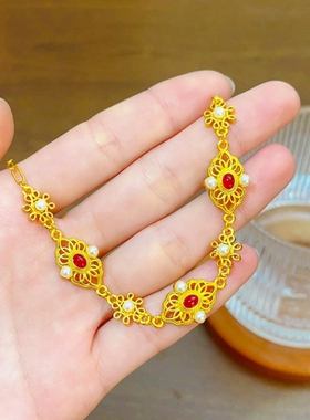 新中式古法沙金花丝凤熹手链