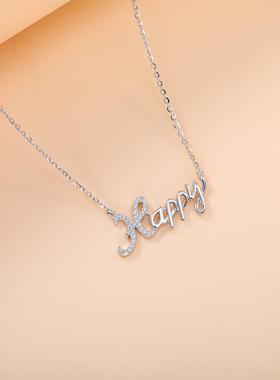 S925纯银短款锁骨链正品日韩版英文字母lucky幸运项链金色项链女