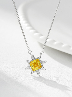 S925纯银太阳花项链女新款简约小众太阳石星星锁骨链送闺蜜礼物