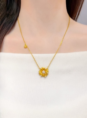 金店同款沙金点钻雏菊项链耳钉