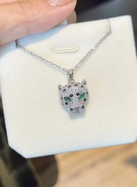 欧美风新款嘻哈豹子头钛钢项链女个性吊坠夸张满钻动物头型项饰品