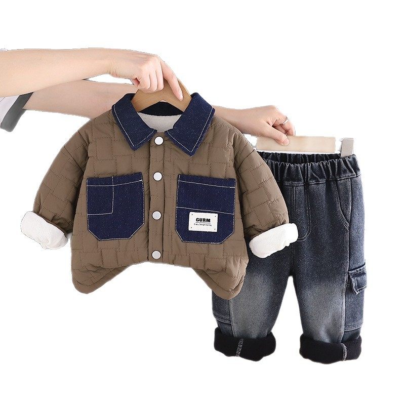男童冬季棉服外套装韩版帅气时尚儿童加绒牛仔口袋小孩宝宝棉衣服,淘宝优惠券,粉丝福利购,淘宝优惠卷