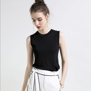 欧美黑色冰丝无袖背心