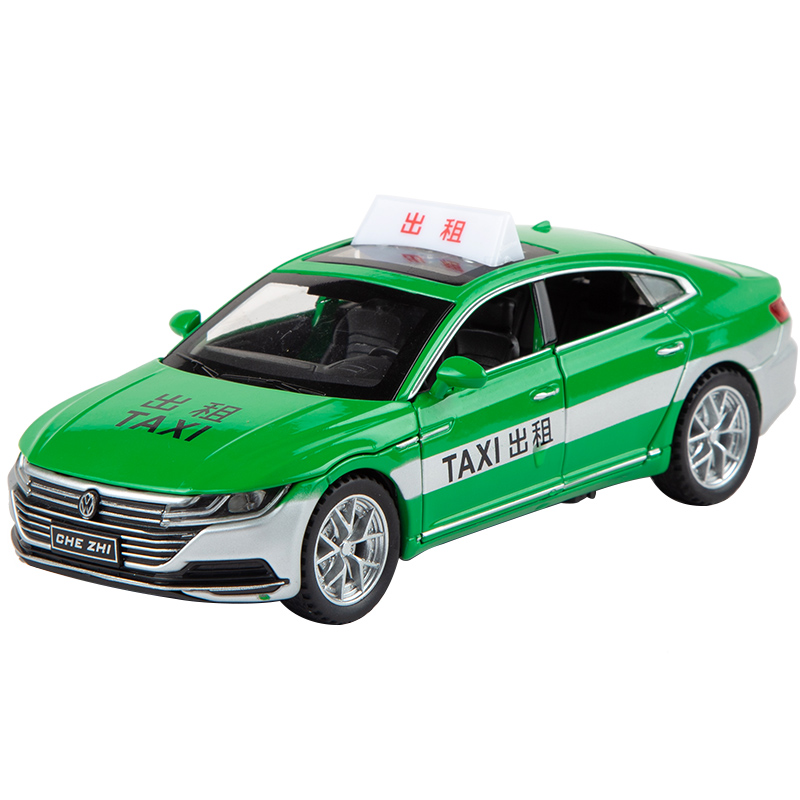 出租车合金模型大众cc六开门仿真的士交通工具车绿色男孩儿童玩具 - 图3