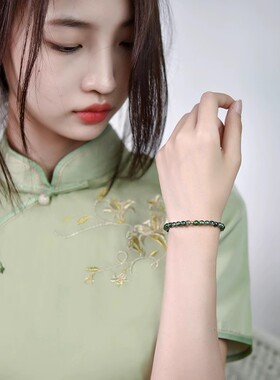 水晶手串招财绿幽灵聚宝盆手链天然水草玛瑙绿色发晶4mm女款