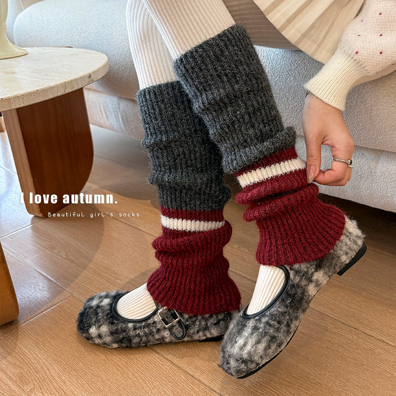秋冬y2k羊毛拼色针织袜套女中筒堆堆袜加厚保暖美拉德灰色护腿袜,淘宝优惠券,粉丝福利购,淘宝优惠卷