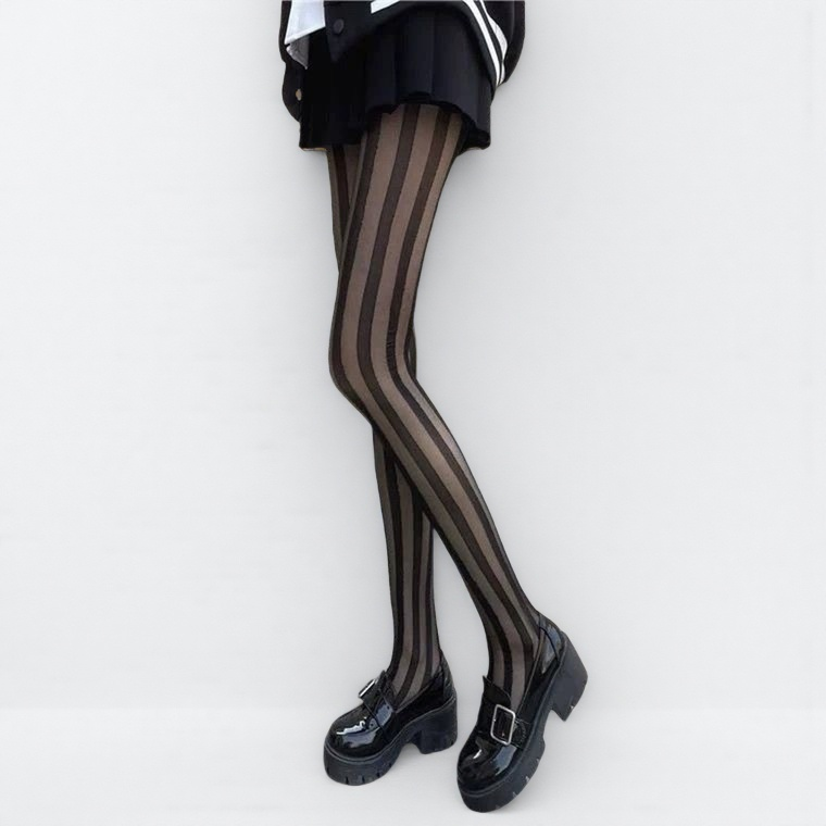 日系黑丝袜侧竖条纹女夏季性感jk辣妹ins网红拼接黑色薄款连裤袜,淘宝优惠券,粉丝福利购,淘宝优惠卷