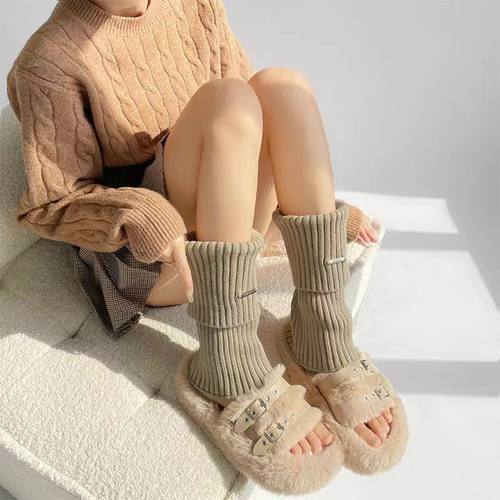 秋冬宽松腿套日系少女百搭堆堆袜金属标袜套保暖针织鞋套女秋冬 - 图0