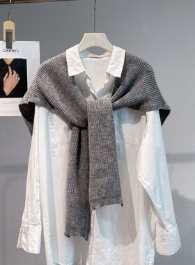 外搭坎肩搭配衬衫2025春秋针织小披肩秋冬搭肩男女同款懒人围巾
