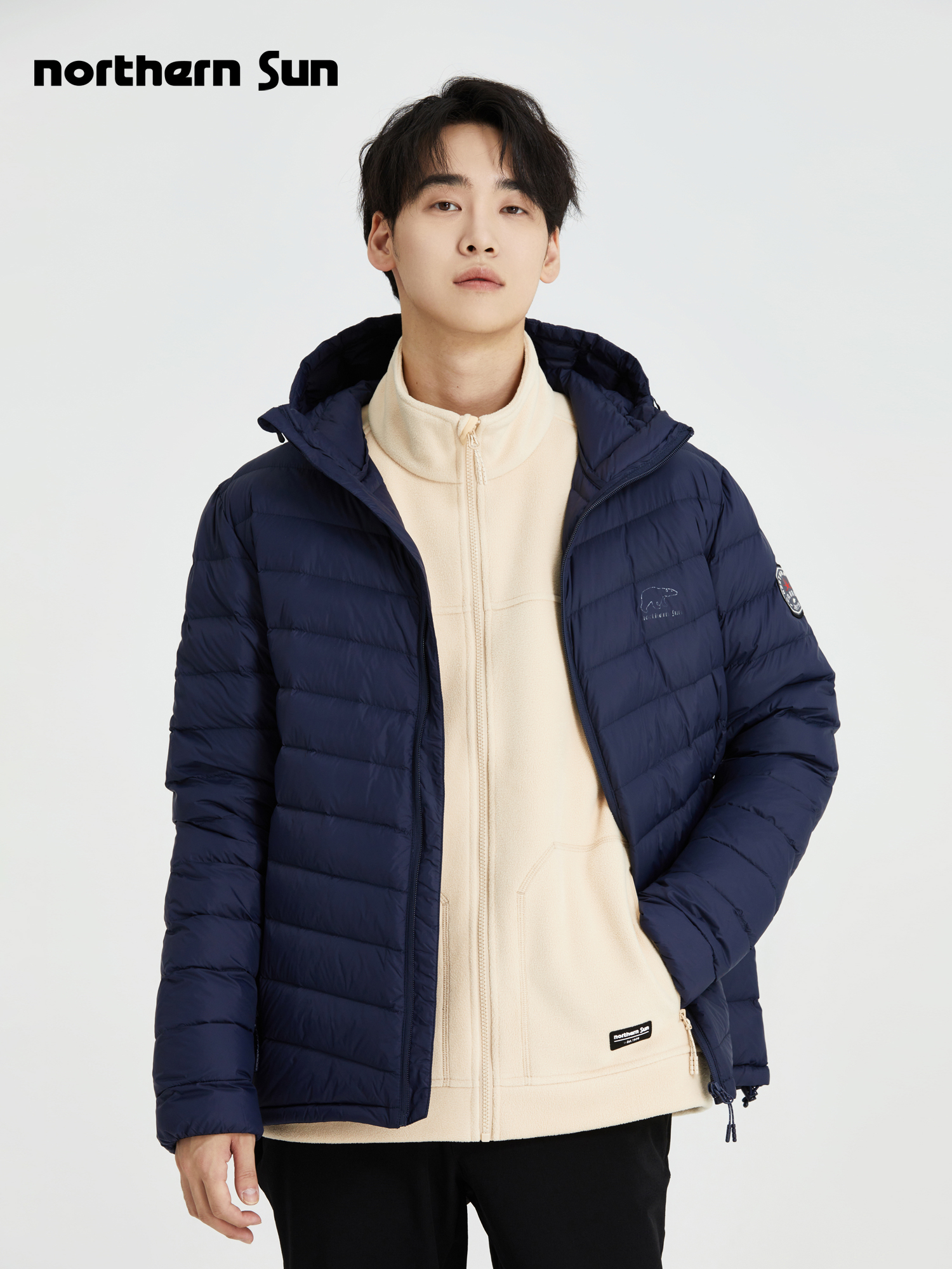 诺思山户外超轻羽绒服男连帽鸭绒轻薄防风防泼水休闲印花外套1559 - 图1