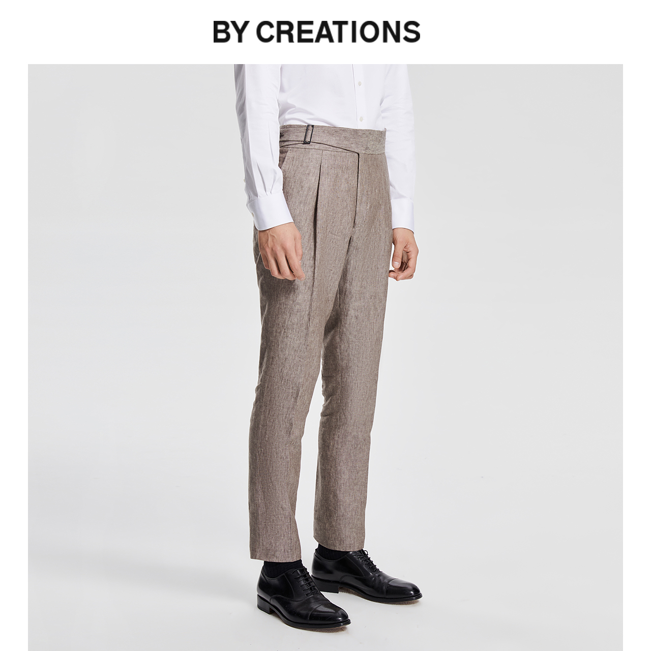 柏品纯亚麻廓尔格商务黑色西裤男夏单褶巴黎扣正装职业长便裤子薄