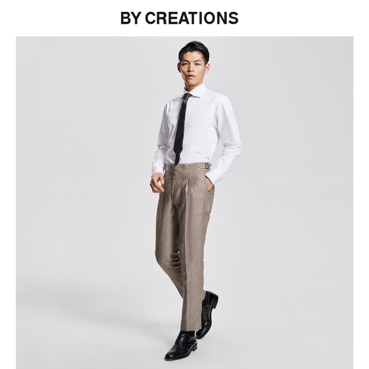 柏品纯亚麻廓尔格商务黑色西裤男夏单褶巴黎扣正装职业长便裤子薄