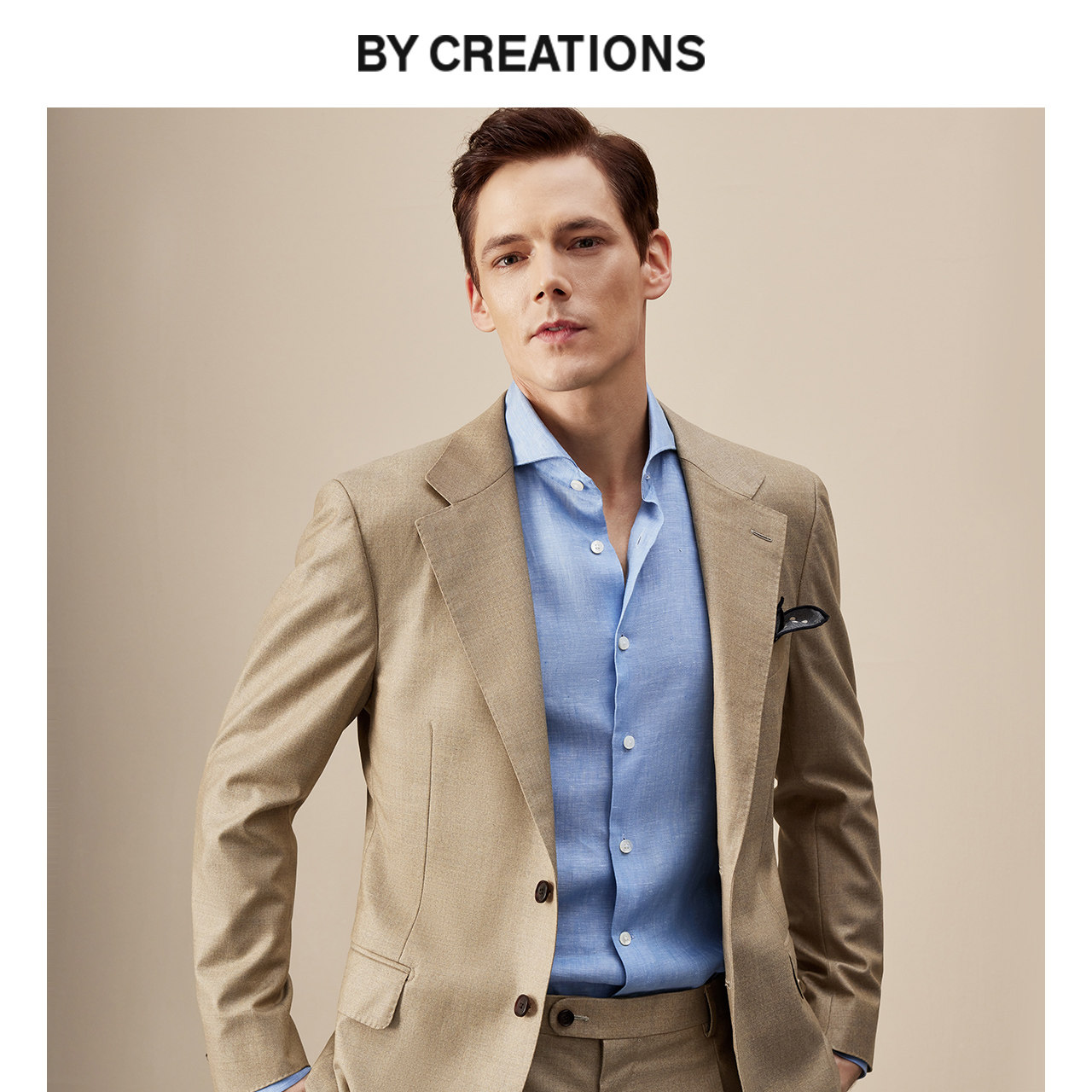 柏品TESTA纯亚麻弧开领商务纯色衬衫男四季修身正装职业长袖衬衣