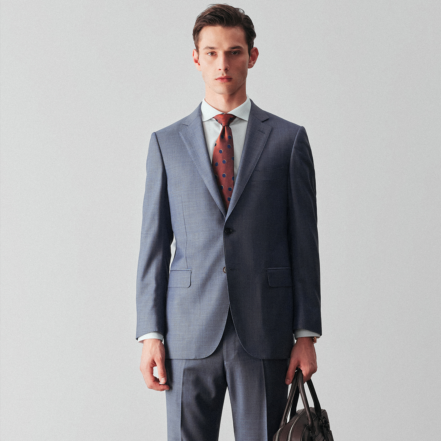 柏品纯澳洲羊毛蓝色肌理纹商务西服套装男职业正装结婚礼新郎西装 - 图0