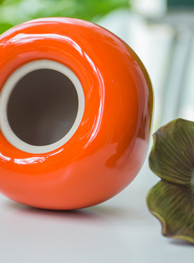 陶瓷柿子茶叶罐摆件柿柿如意装饰