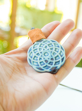 陶瓷古风蓝色菱形送女友吊坠