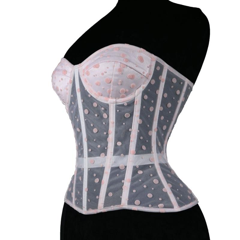 法式波点复古优雅束身衣 网纱透视束腰薄款内衣 ins紧身性感胸衣 - 图1