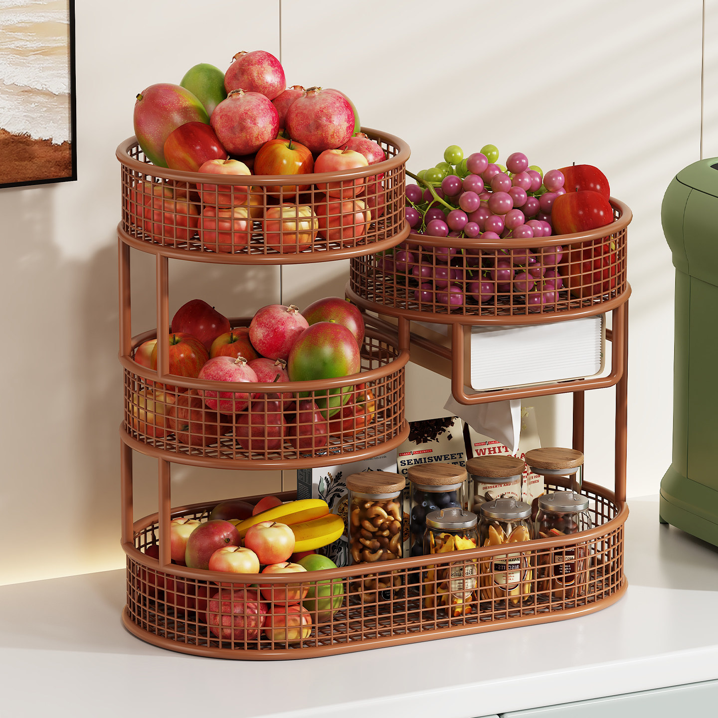 水果盘客厅茶几家用多层水果置物架中古风零食摆放盘果篮餐桌收纳,淘宝优惠券,粉丝福利购,淘宝优惠卷