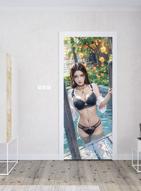 古风美女性感门贴纸防水自粘卧室