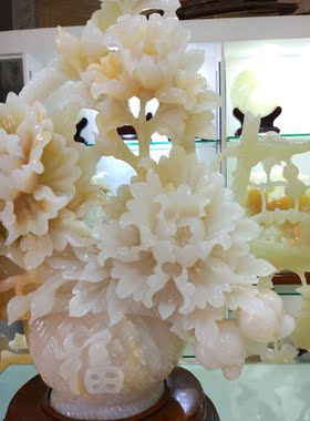 玉石花开富贵客厅雕刻送礼装饰品