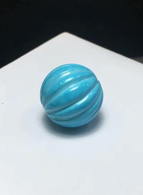 湖北天然原石原矿高瓷蓝绿松石南瓜珠雕刻件圆珠手串吊坠项链配饰