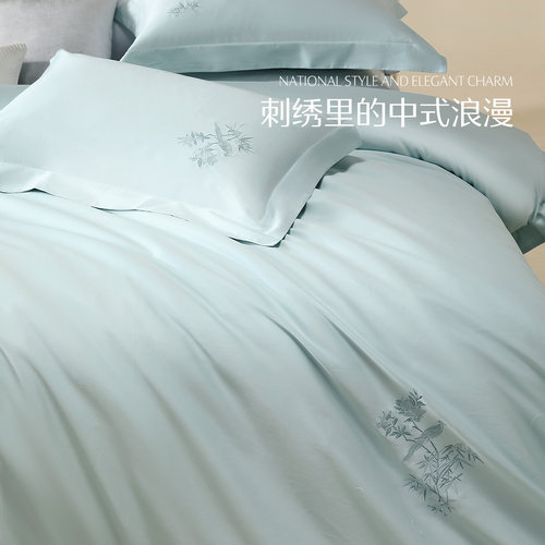 水星家纺60S长绒棉四件套全棉贡缎轻奢中式纯棉床单被套床品 - 图3