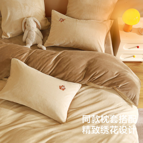 水星家纺儿童卡通牛奶绒三/四件套母婴A类抗静电暖绒套件保暖床品 - 图3
