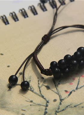 珠子陶瓷可调节文艺风黑色手链