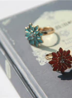 韩国水钻瑞丽风糖果色花朵戒指