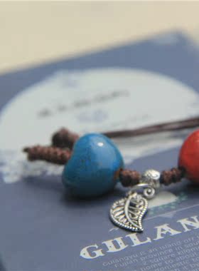 陶瓷爱心招桃花树叶可调节手链