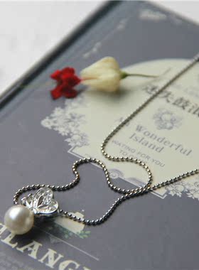 韩版闪钻蝴蝶小圆珠饰品吊坠项链