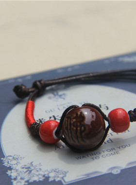 编织可调节民族风配饰红色手链