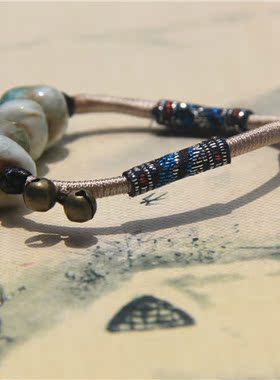 民族风冰裂带铃铛陶瓷情侣手链