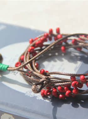 民族风多层皮质复古饰品手链