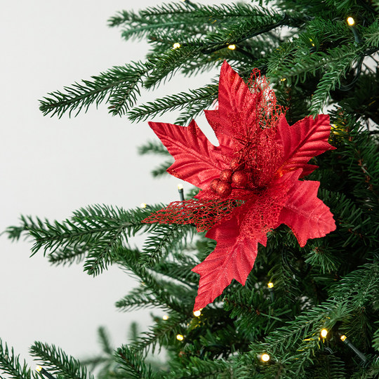 诺琪 闪粉圣诞花仿真花假花装饰配件diy圣诞树花环藤条装饰品
