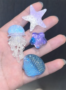 新款水母洞洞鞋鞋花高级感星空闪粉贝壳海星渐变水晶鞋可拆卸装饰