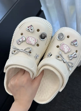电镀蝴蝶结crocs洞洞鞋鞋花鞋扣配饰diy少女kt猫粉色高级装饰配件