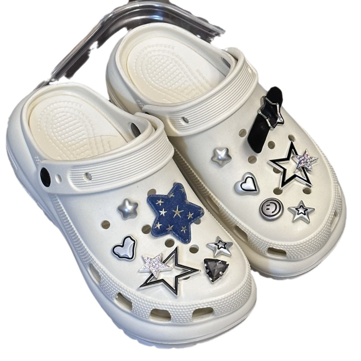 牛仔星星ins风yk2银色洞洞鞋配饰crocs鞋花鞋扣辣妹diy装饰扣,淘宝优惠券,粉丝福利购,淘宝优惠卷