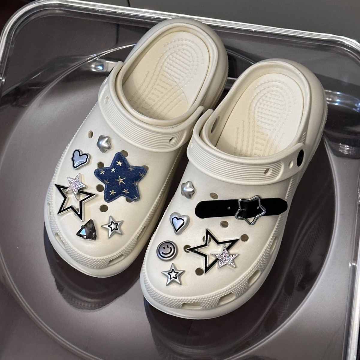 牛仔星星ins风yk2银色洞洞鞋配饰crocs鞋花鞋扣辣妹diy装饰扣,淘宝优惠券,粉丝福利购,淘宝优惠卷
