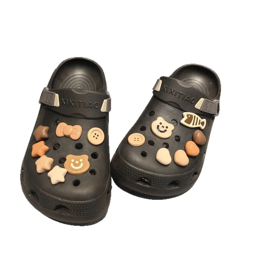 新款美拉德洞洞鞋鞋花鞋扣卡通小熊爱心五角星纽扣猫咪鞋装饰配饰 - 图3