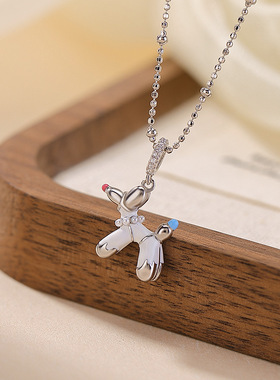 S925纯银镀金可爱气球狗吊坠小众设计感简约卡通锁骨链项链女式