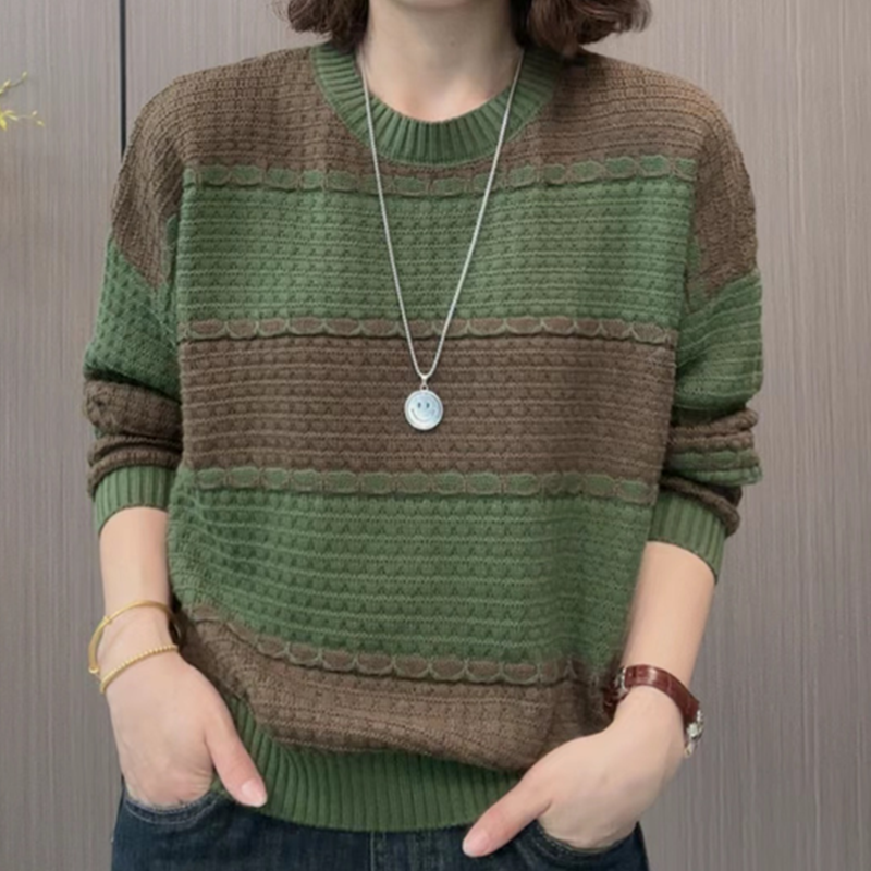 宽松显瘦【80-200斤】撞色宽条纹毛衣女冬外穿遮肚藏肉上衣打底衫,淘宝优惠券,粉丝福利购,淘宝优惠卷