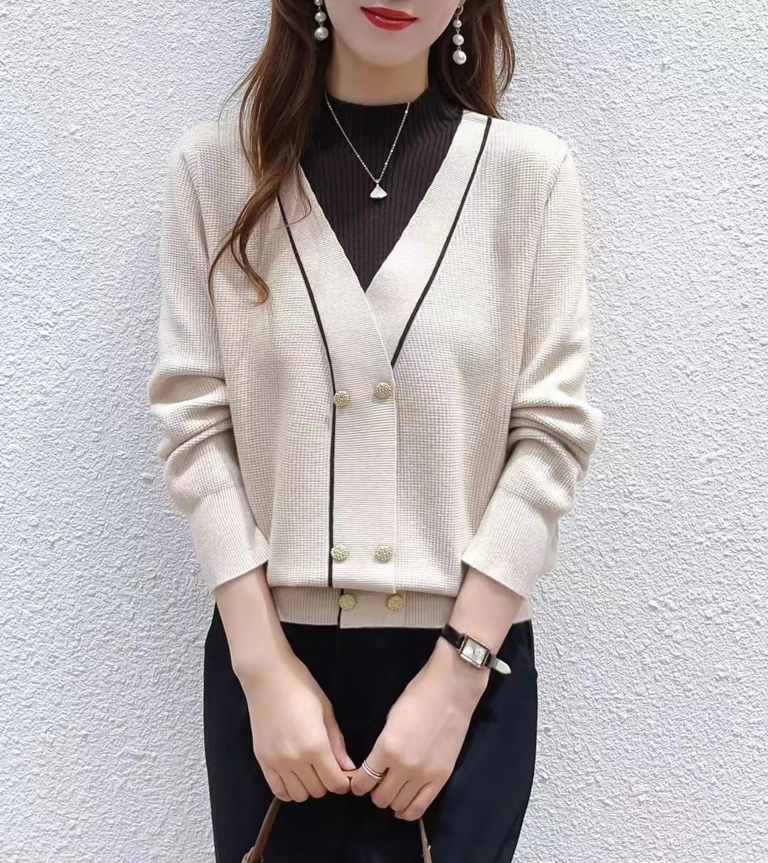 宽松遮肚【80-200斤】半高领假两件毛衣女冬洋气拼色宽松针织上衣,淘宝优惠券,粉丝福利购,淘宝优惠卷