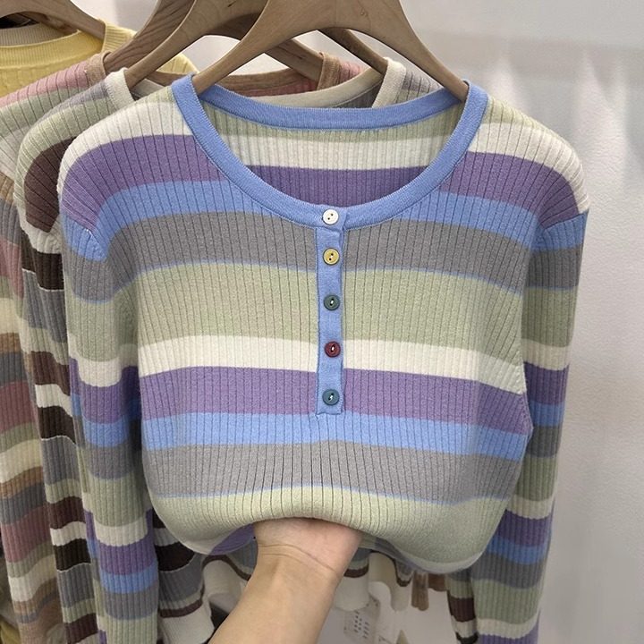 大码女装【80-200斤】彩虹条纹套头毛衣女秋冬时尚减龄针织打底衫,淘宝优惠券,粉丝福利购,淘宝优惠卷