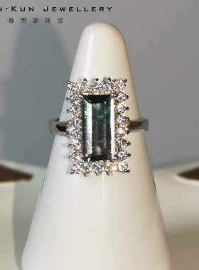 镶嵌长方形刻面碧玺克拉戒指环