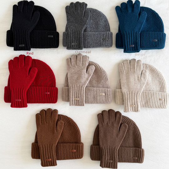 Hat gloves all wool suit solid color basic style
